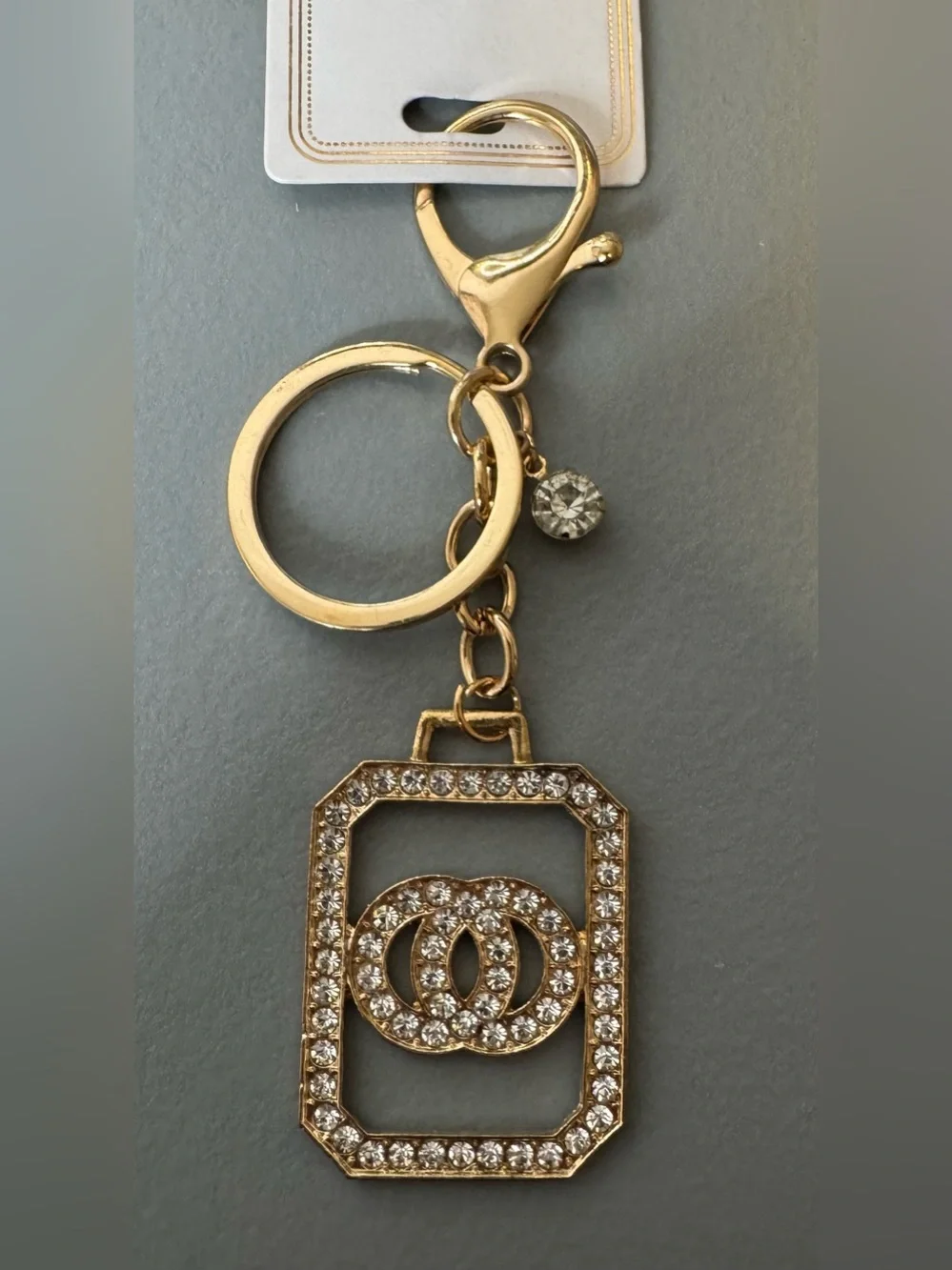 Gold Crystal perfume shaped Interlock Keychain - Women's Accessory